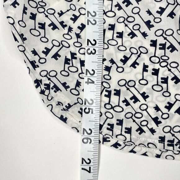 J.CREW 100% Silk Blouse In Key Print White Size 0 Sz Small Club Collar Classic - Picture 11 of 11